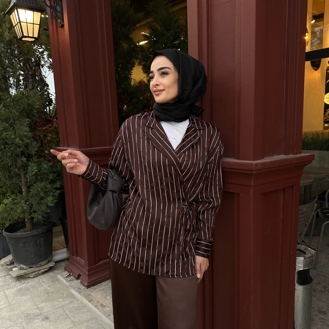 Premium Saten Takım - Kahverengi