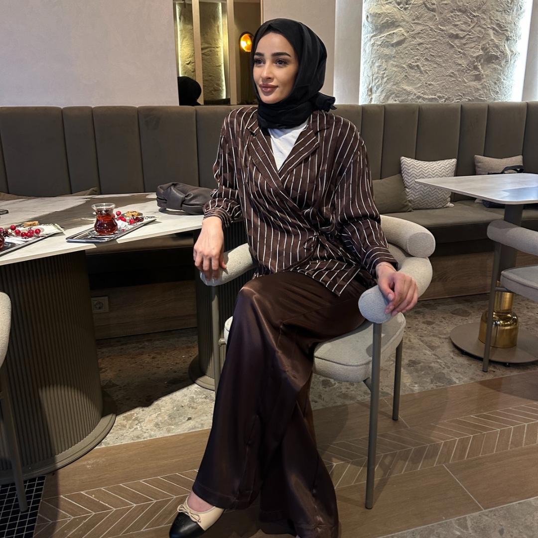 Premium Saten Takım - Kahverengi