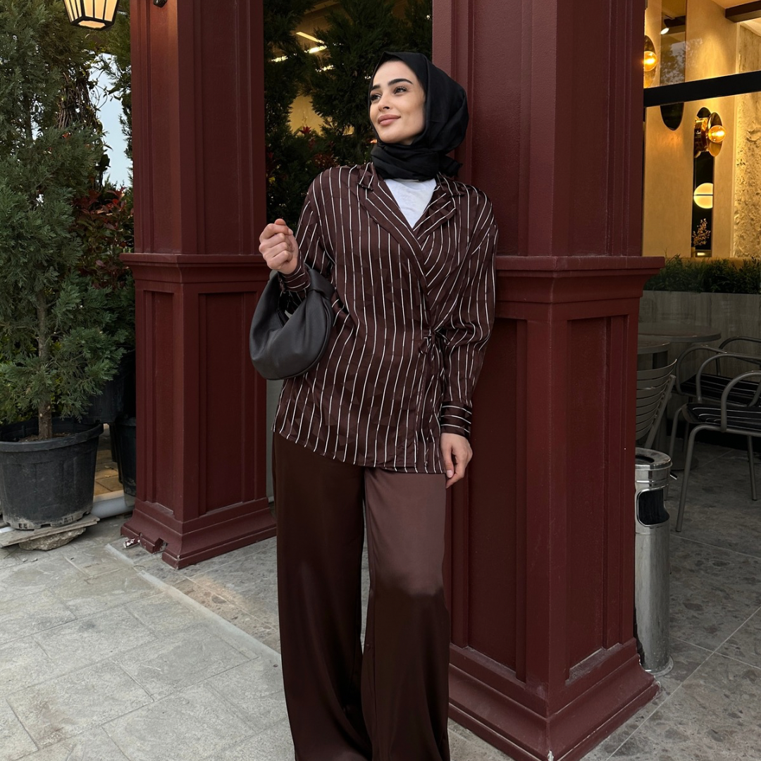 Premium Saten Takım - Kahverengi