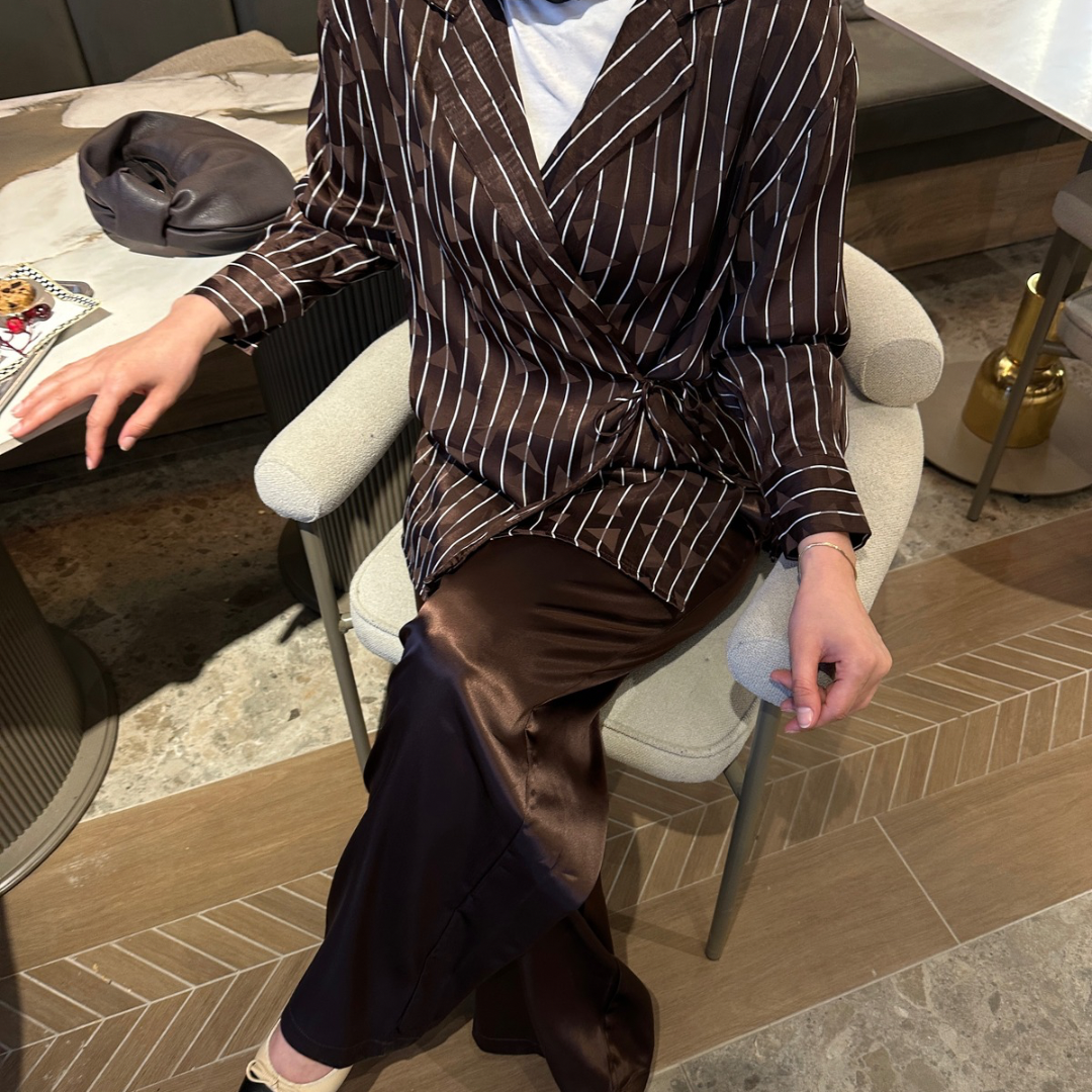 Premium Saten Takım - Kahverengi