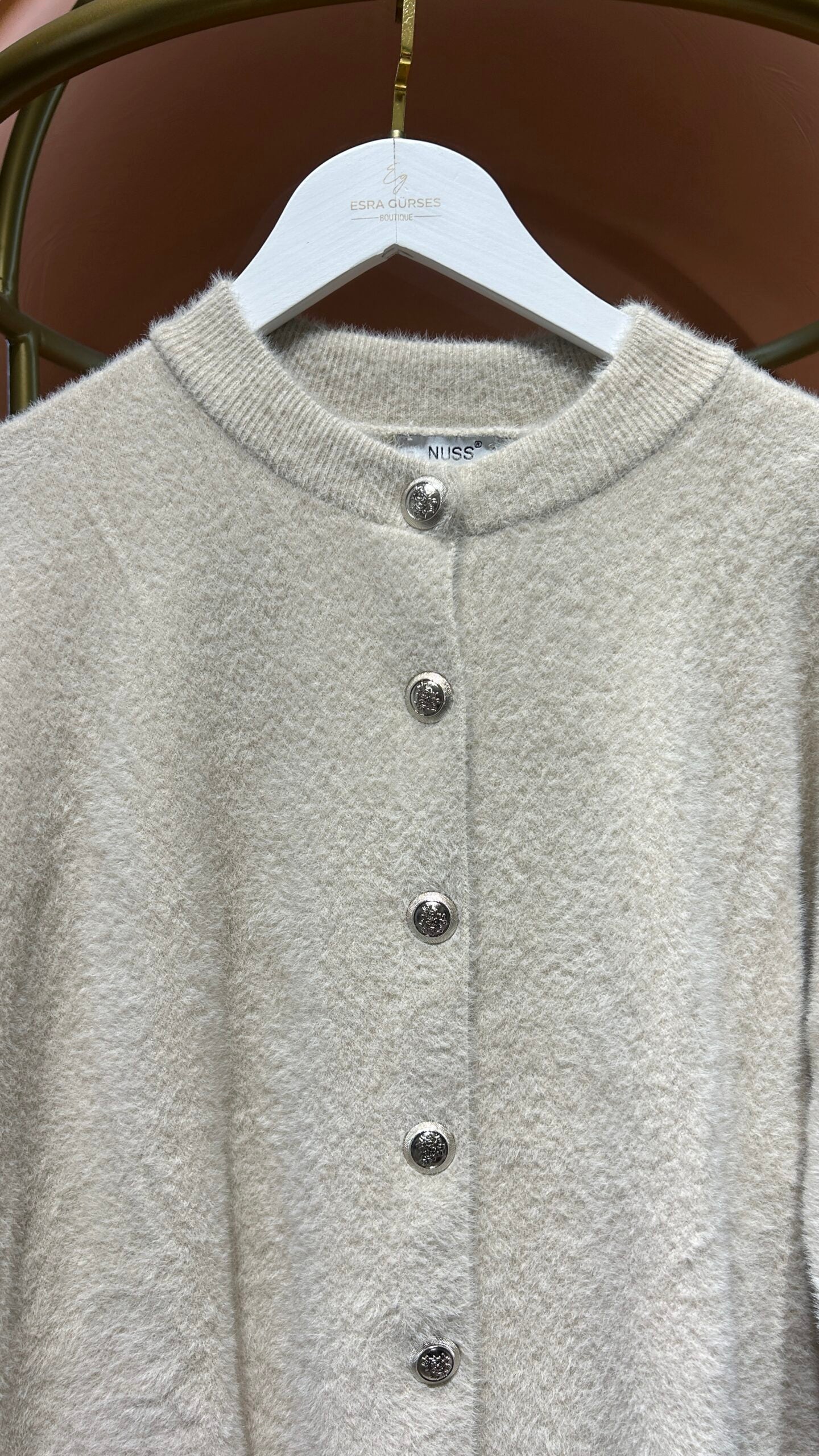 Uzun Angora Hırka - Bej - EsraGürsesBoutique