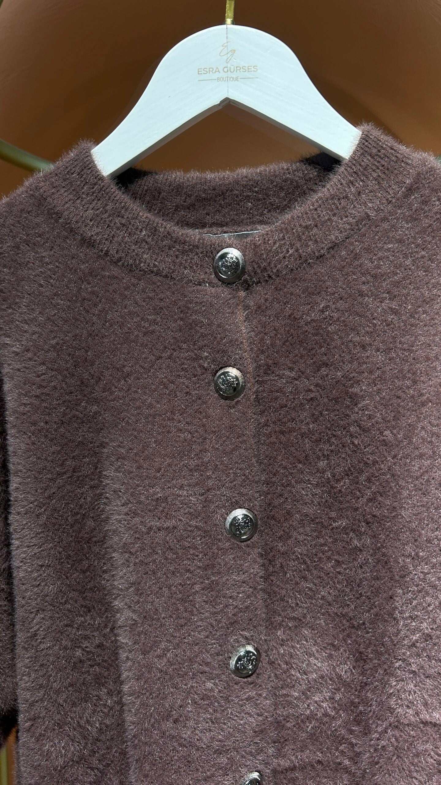 Mürdüm Uzun Angora Hırka - EsraGürsesBoutique