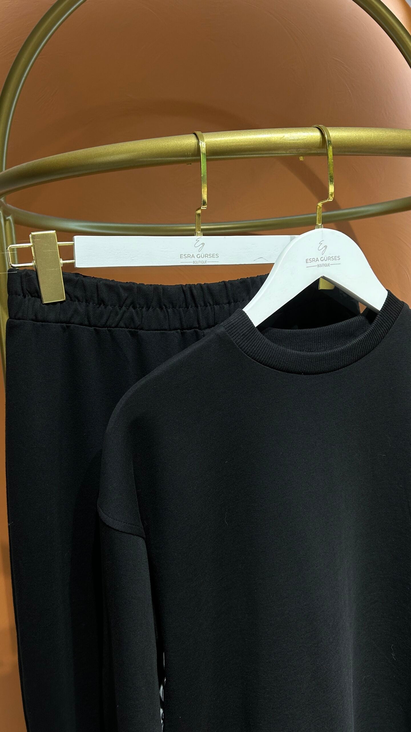 Çizgili Poplin Detay Takım - Siyah - EsraGürsesBoutique