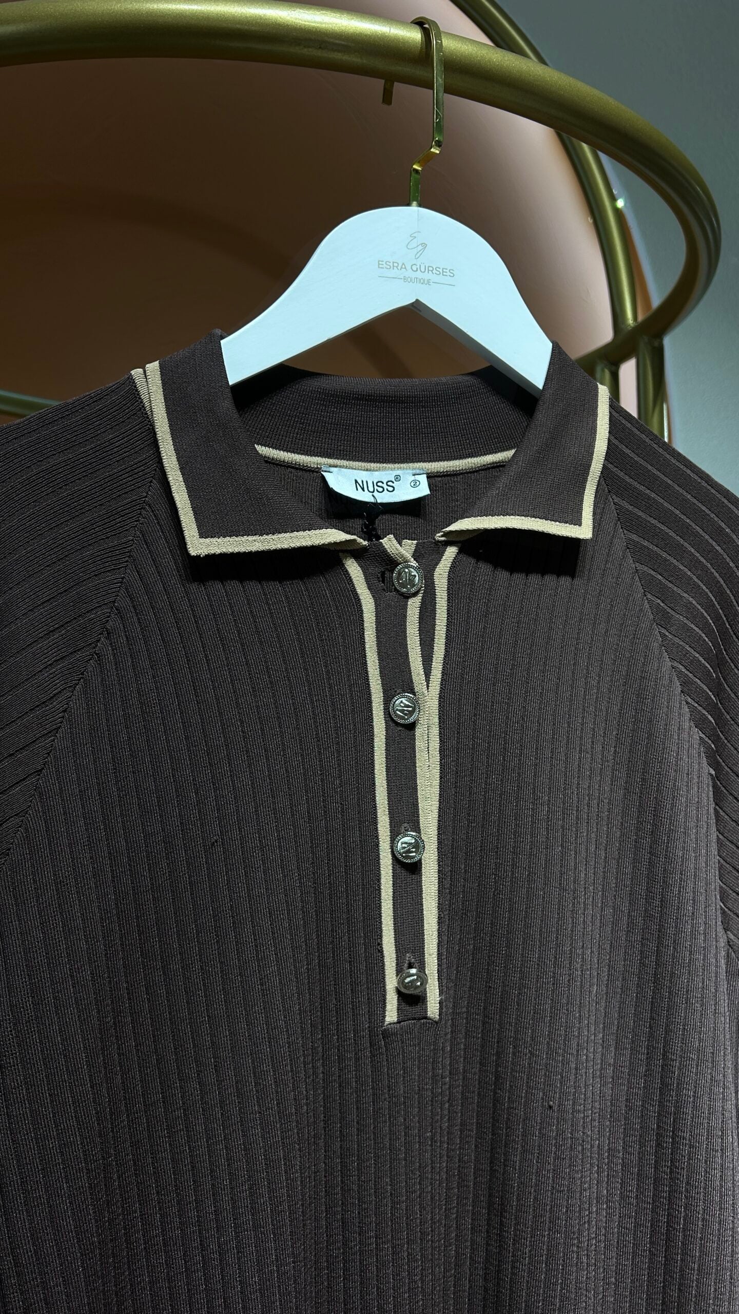 Kahverengi Polo Yaka Fitilli Elbise - EsraGürsesBoutique