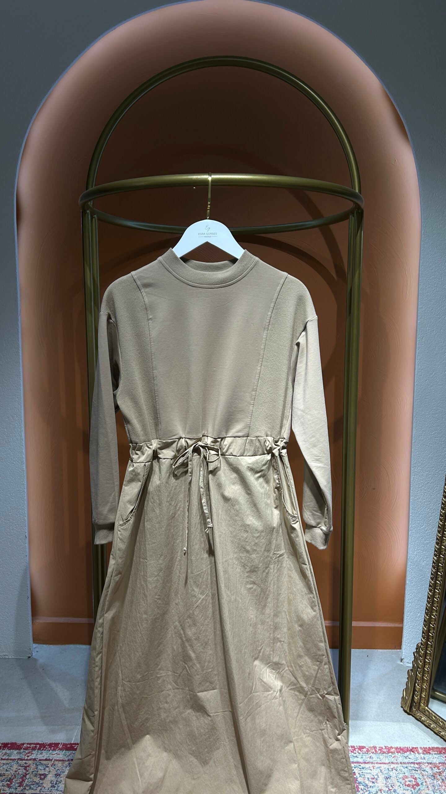 Paraşüt Detaylı Elbise - Camel - EsraGürsesBoutique