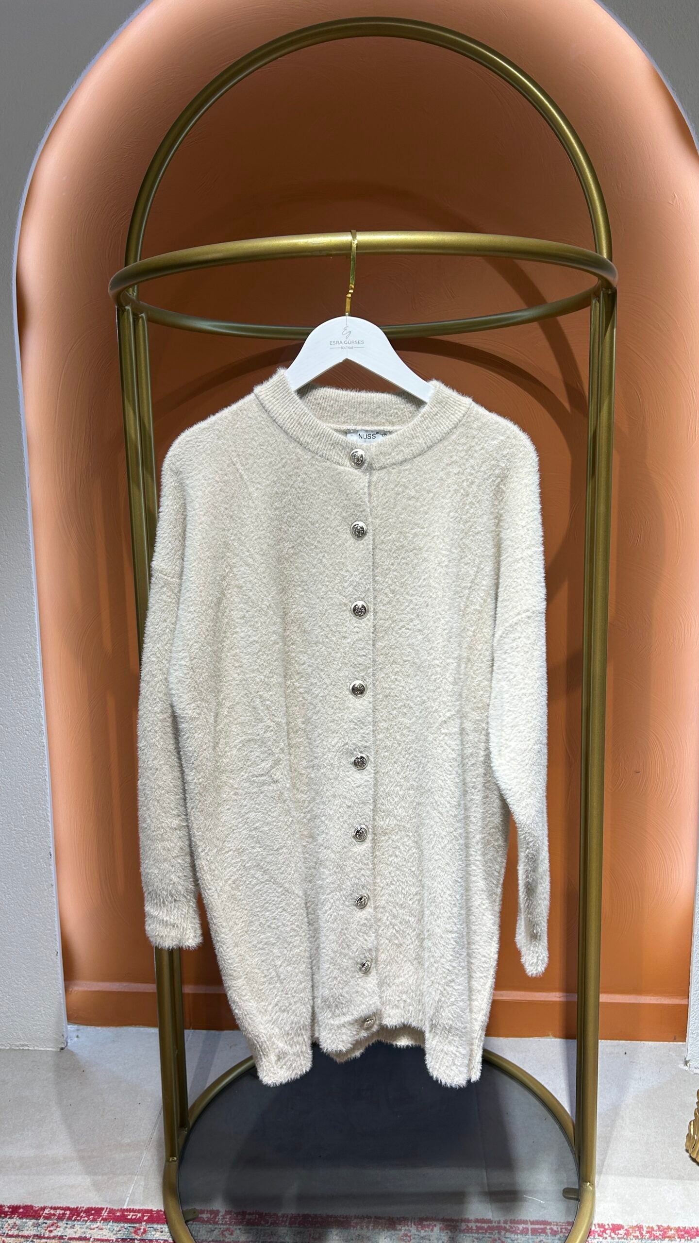 Uzun Angora Hırka - Bej - EsraGürsesBoutique
