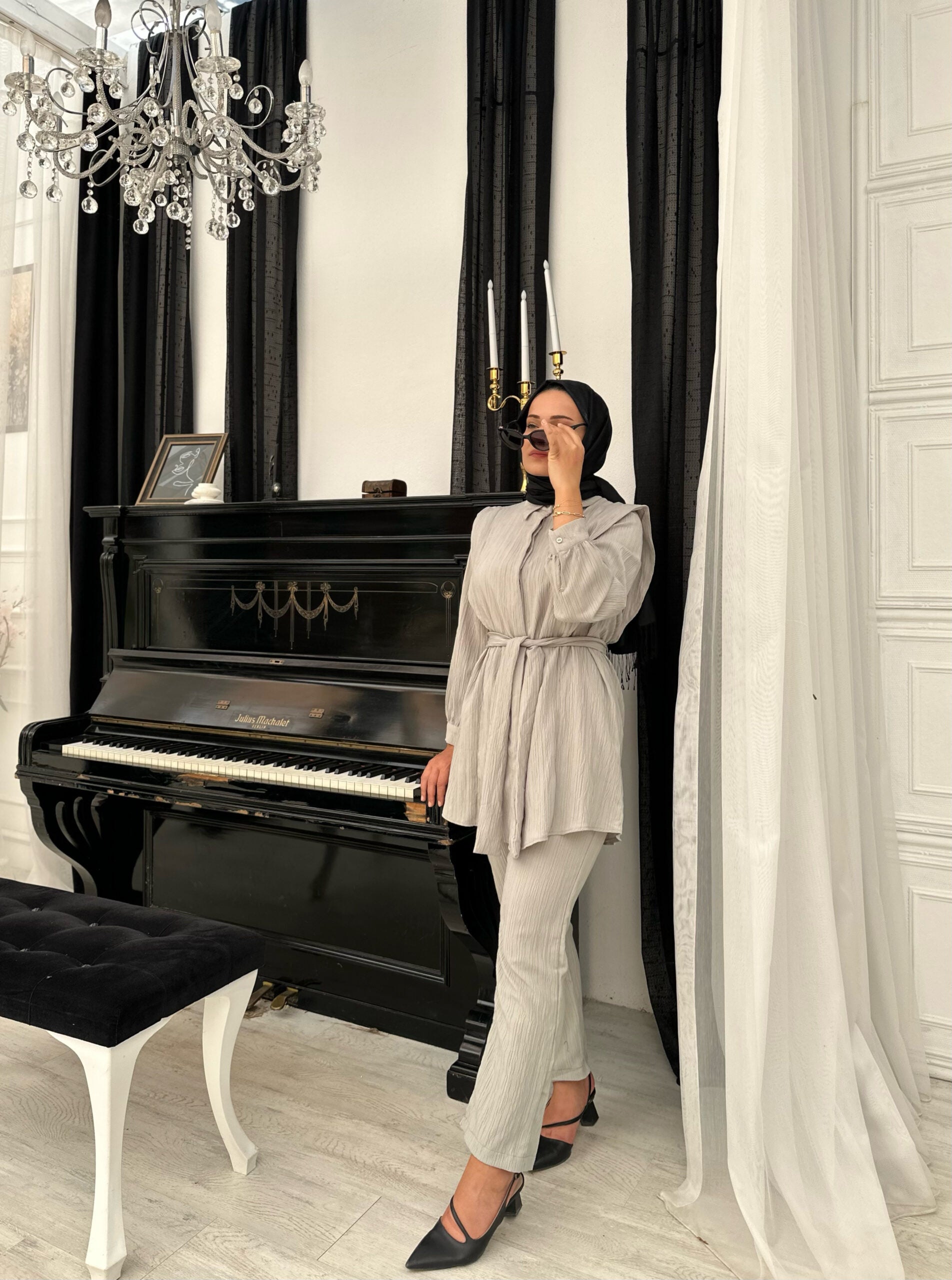 Grİ Müslin Takım - Rahat ve Şık Seçim - EsraGürsesBoutique