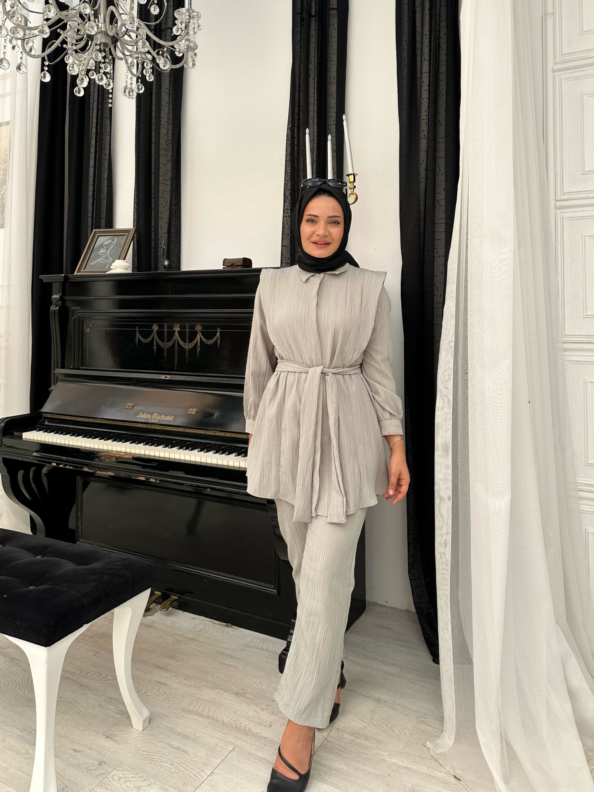 Grİ Müslin Takım - Rahat ve Şık Seçim - EsraGürsesBoutique