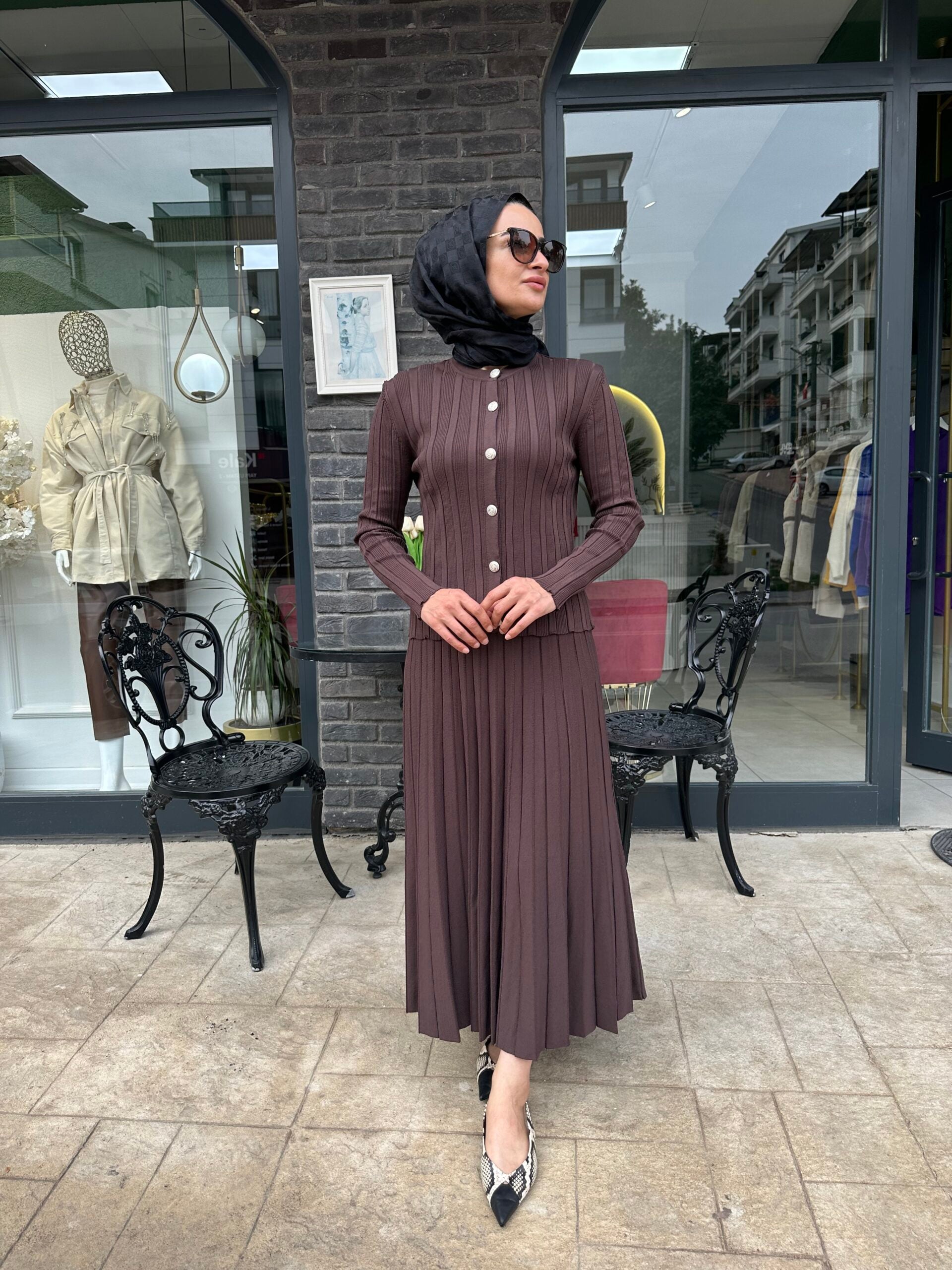 Nuss Triko Kahverengi Etekli Takım - EsraGürsesBoutique
