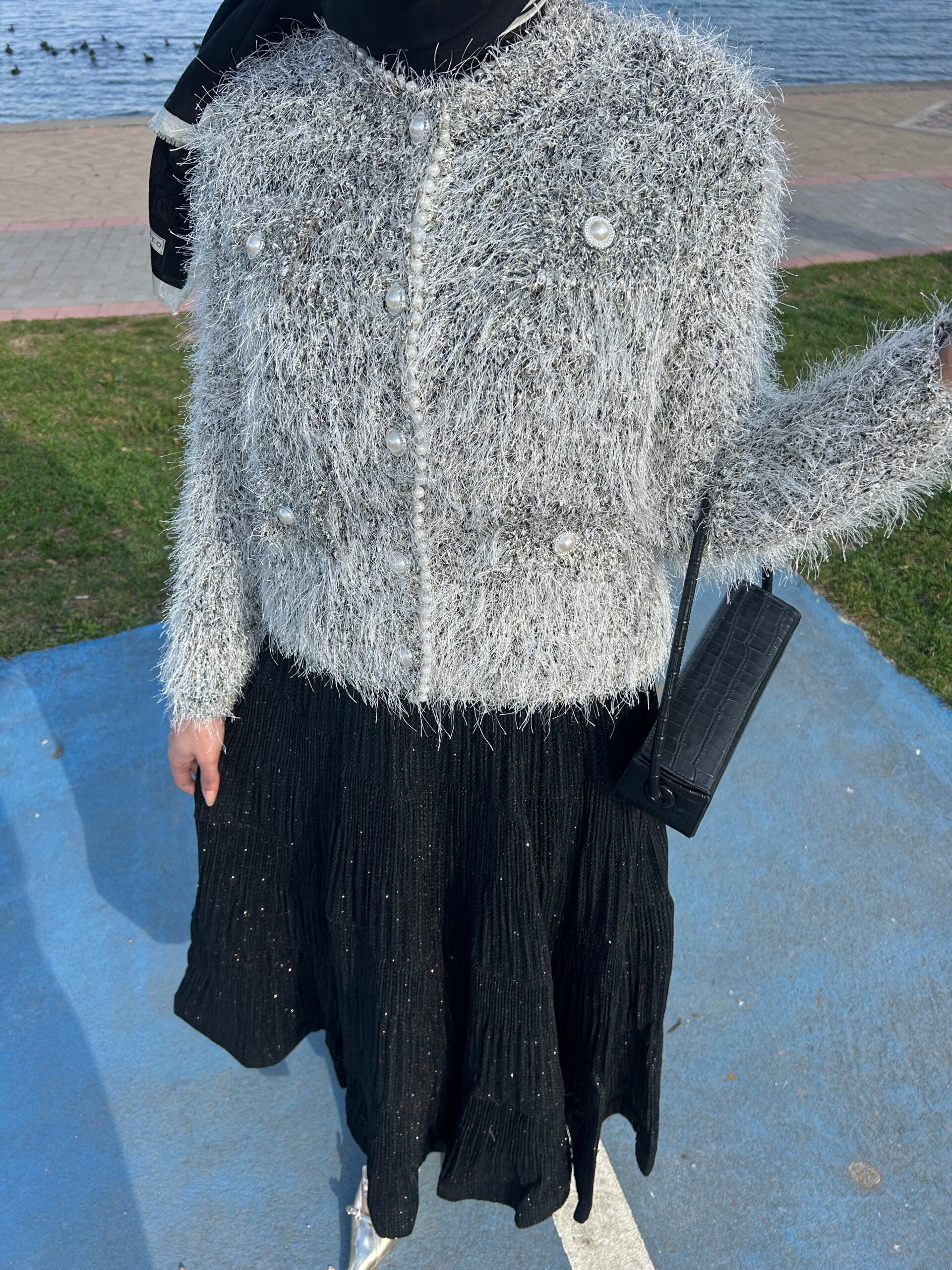 İthal Simli Angora Hırka - Siyah - EsraGürsesBoutique