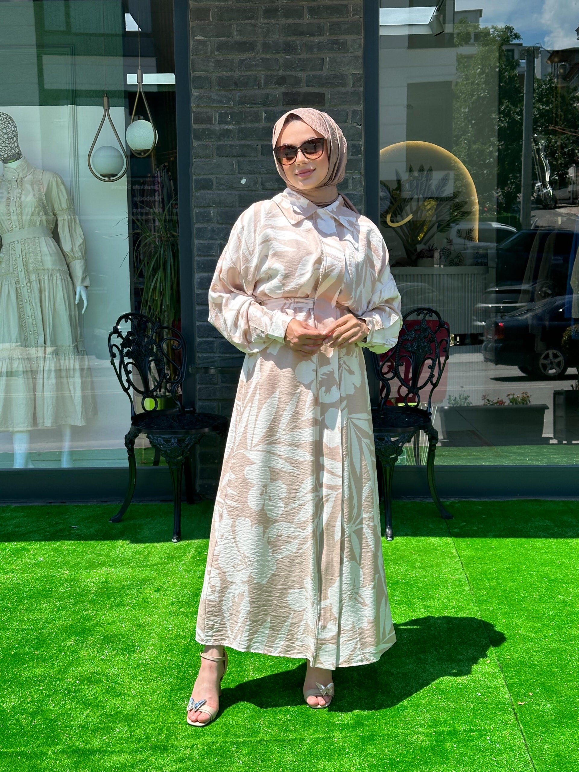 Camel Desenli Gömlek Elbise - EsraGürsesBoutique