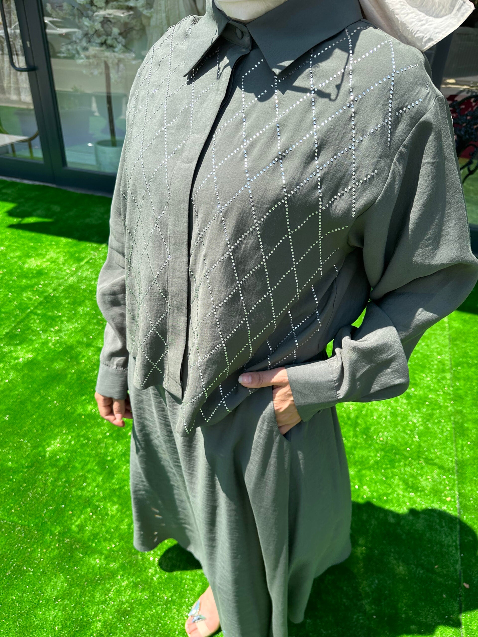 Yeşil Taşlı Etekli Takım - EsraGürsesBoutique