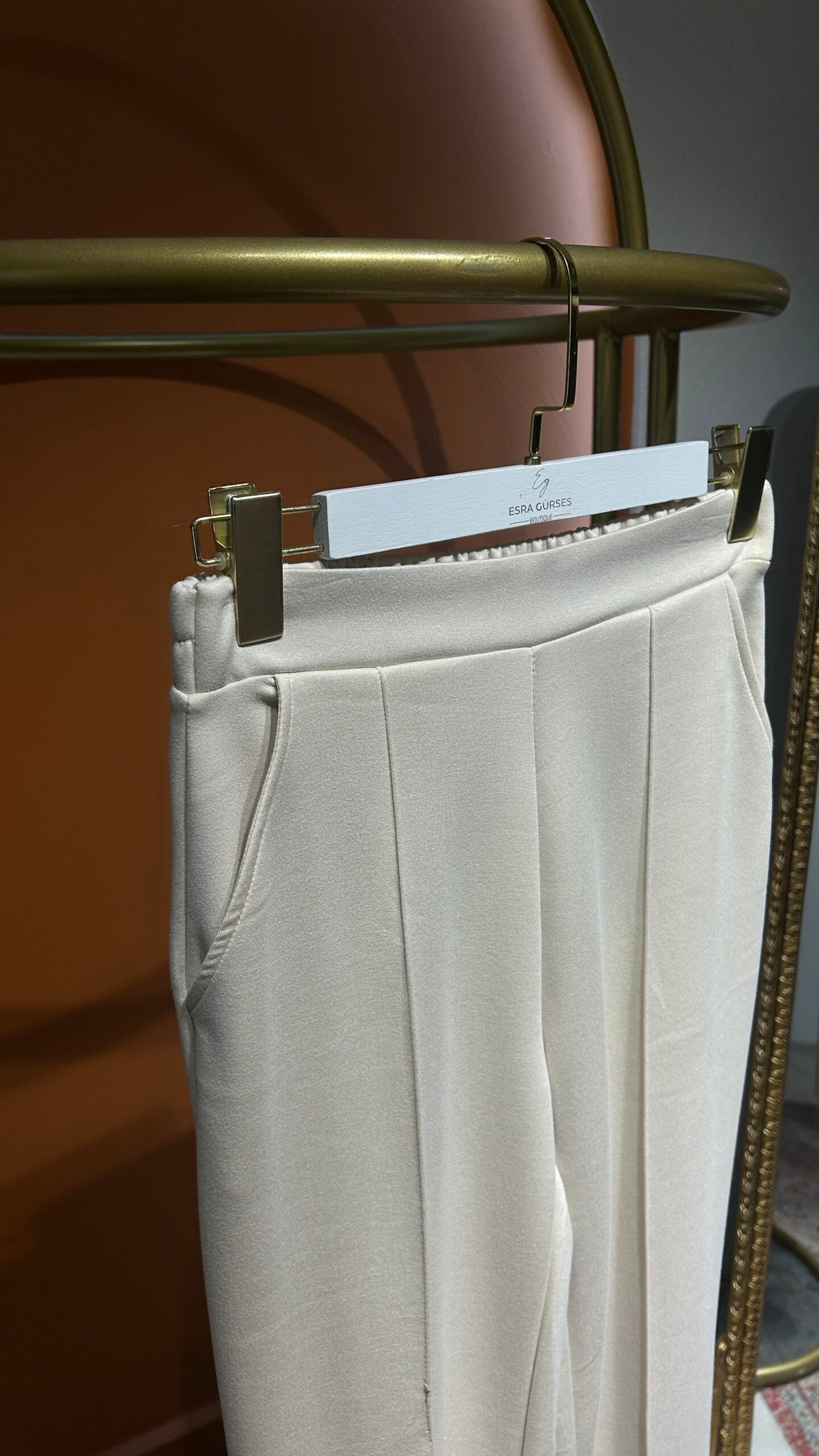 Premium Nervürlü Pantolon - Ekru - EsraGürsesBoutique