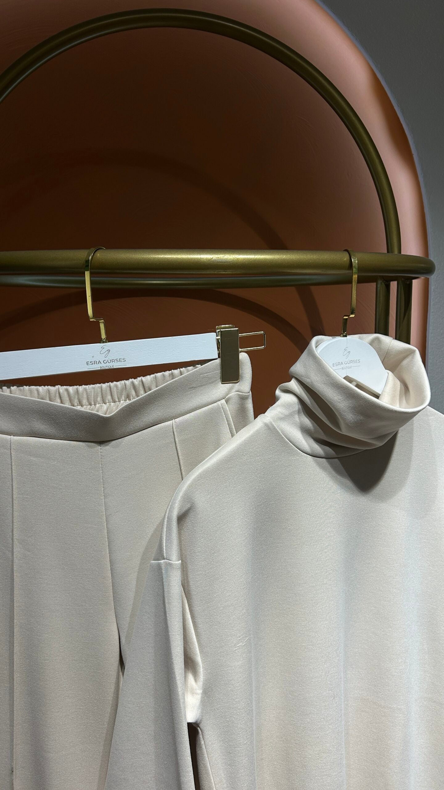 Premium Nervürlü Pantolon - Ekru - EsraGürsesBoutique