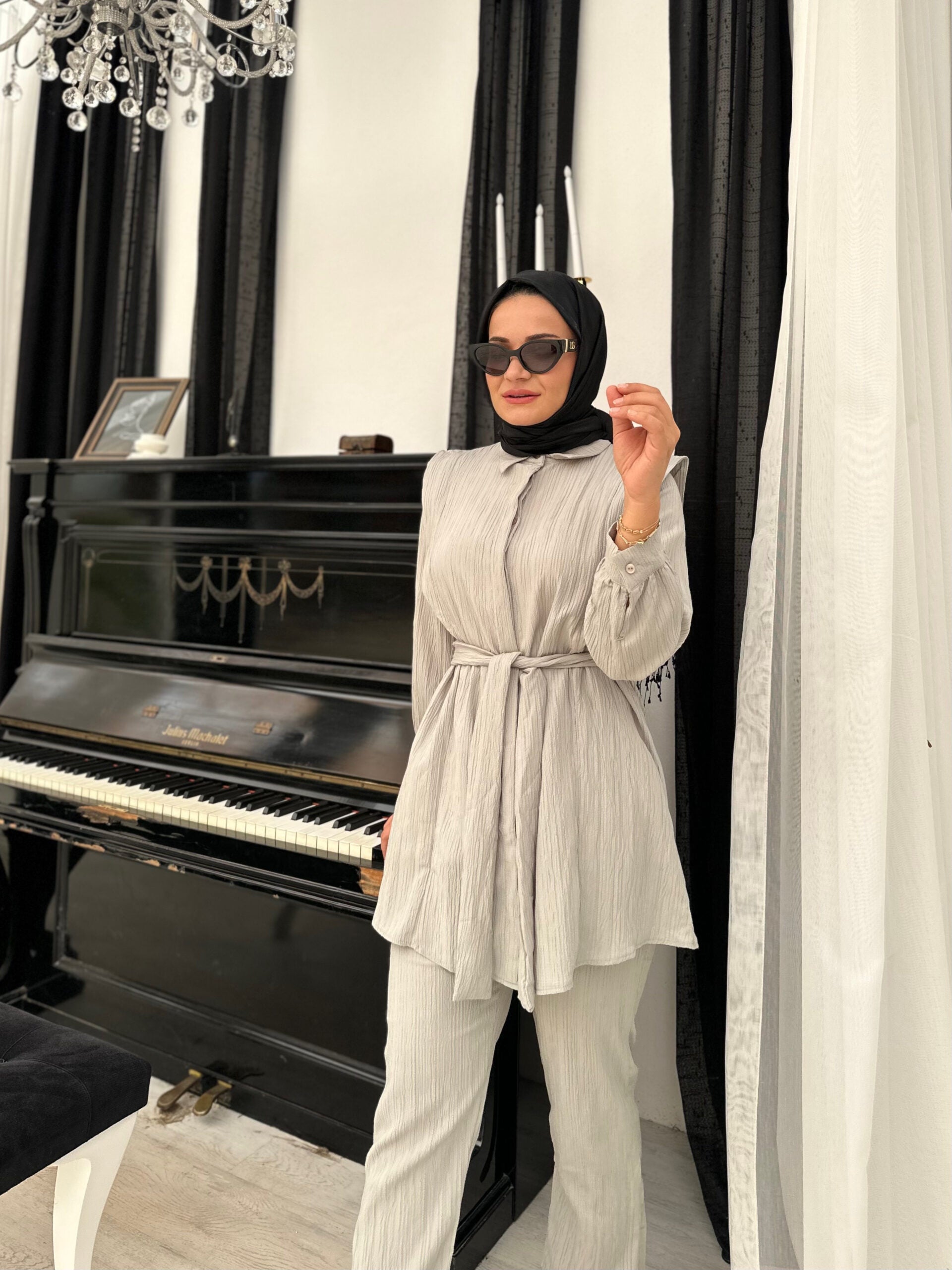 Grİ Müslin Takım - Rahat ve Şık Seçim - EsraGürsesBoutique
