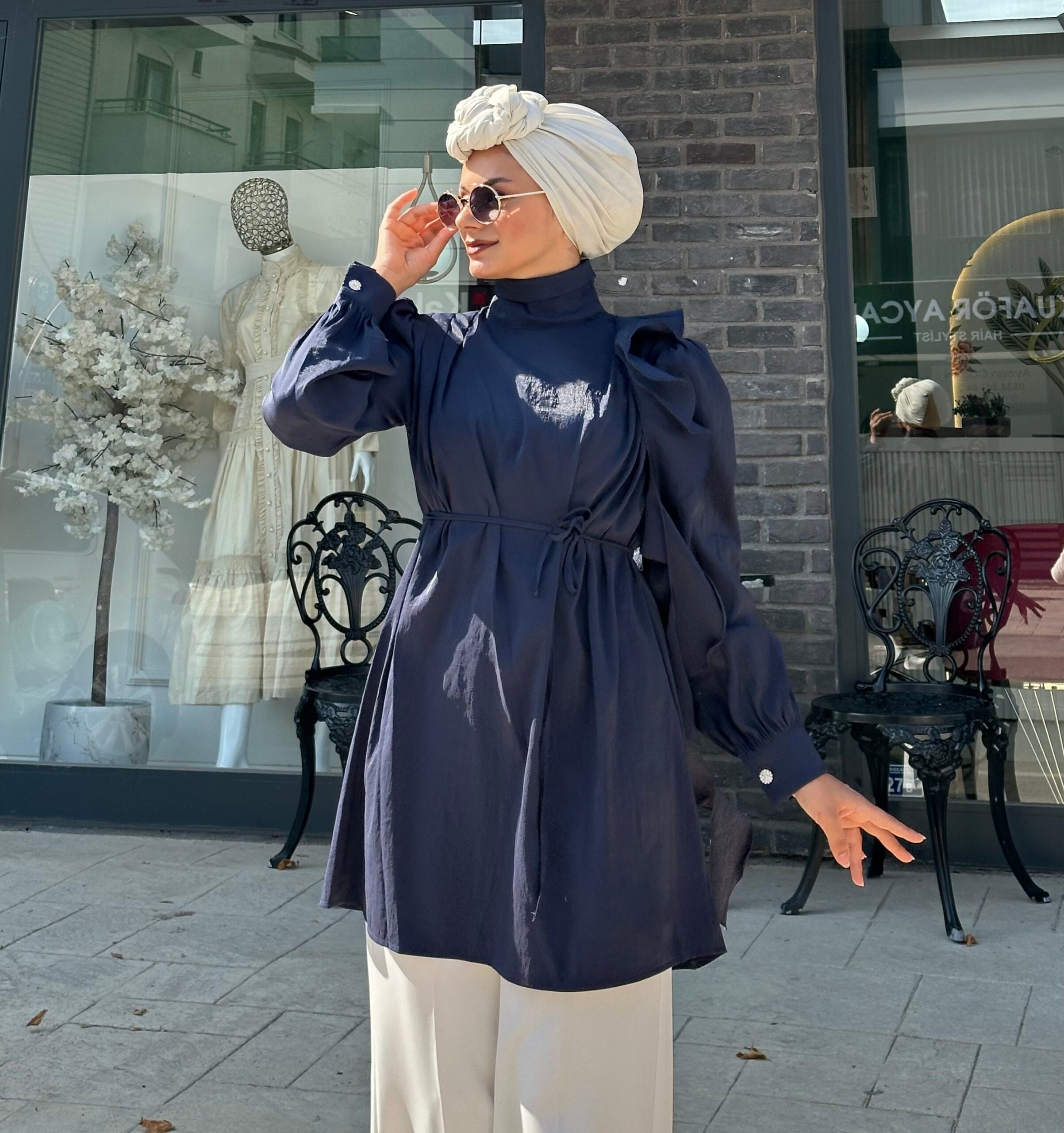Lacivert Ayarlanabilir Kemerli Tunik - EsraGürsesBoutique