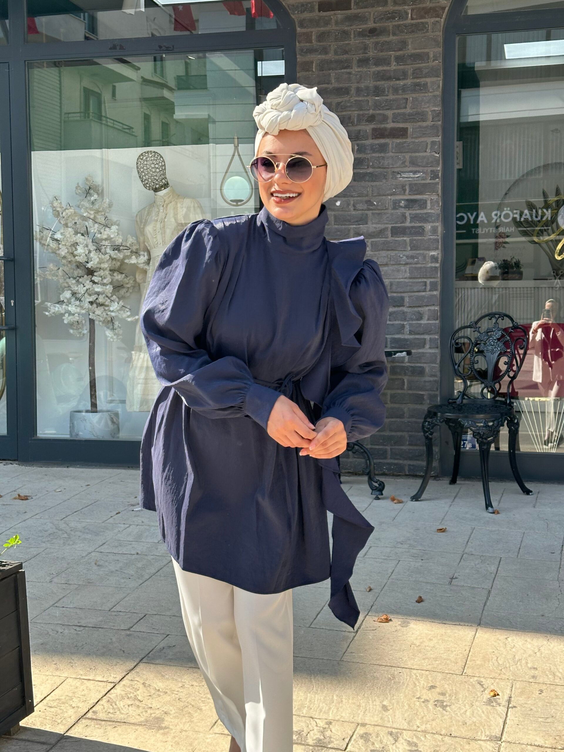 Lacivert Ayarlanabilir Kemerli Tunik - EsraGürsesBoutique