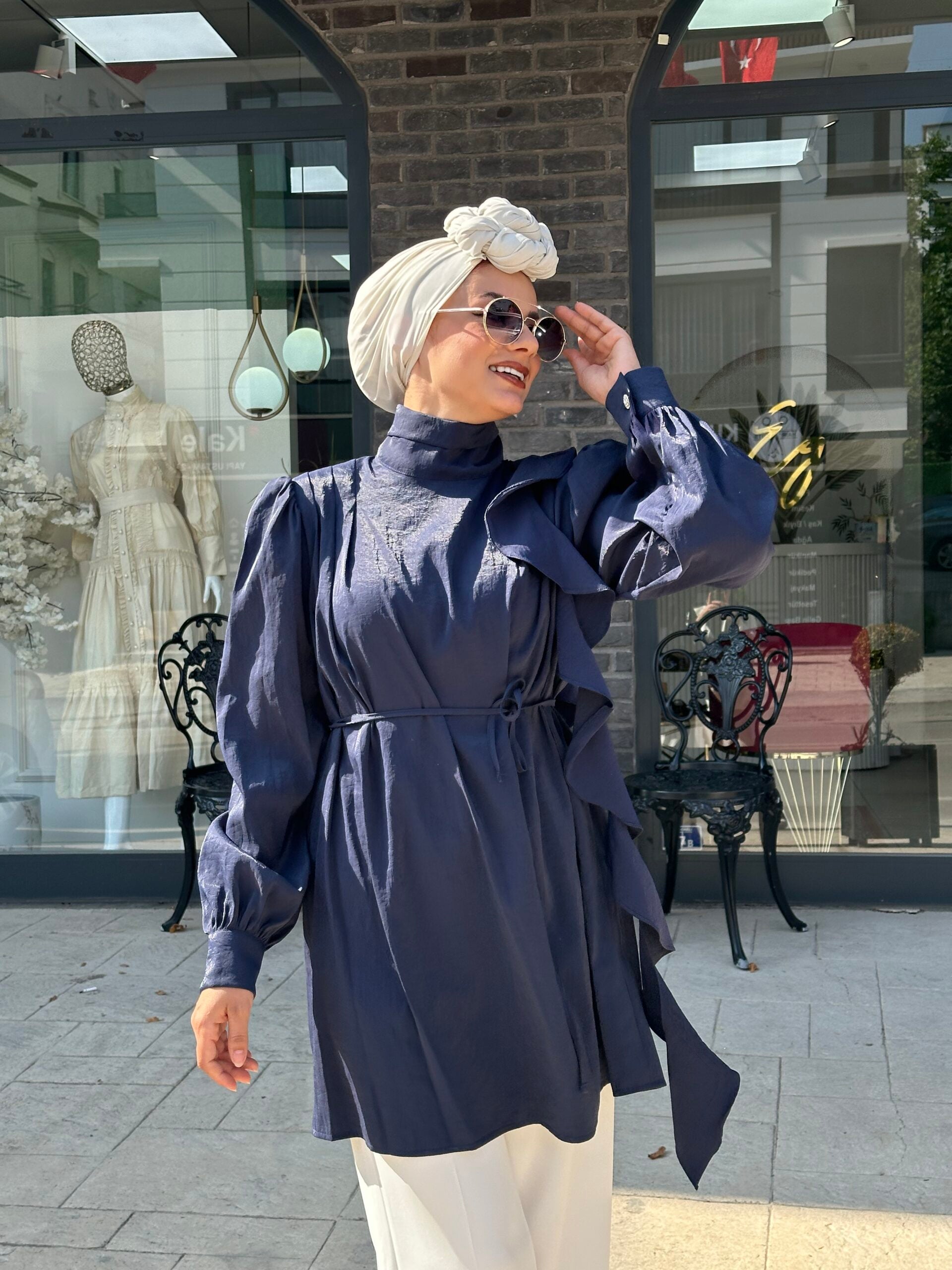 Lacivert Ayarlanabilir Kemerli Tunik - EsraGürsesBoutique