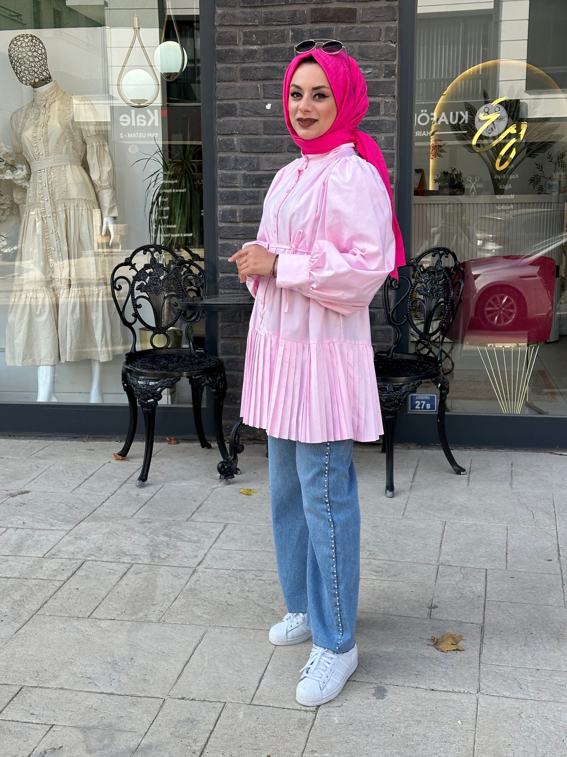 HENZA PEMBE PİLİSE GÖMLEK