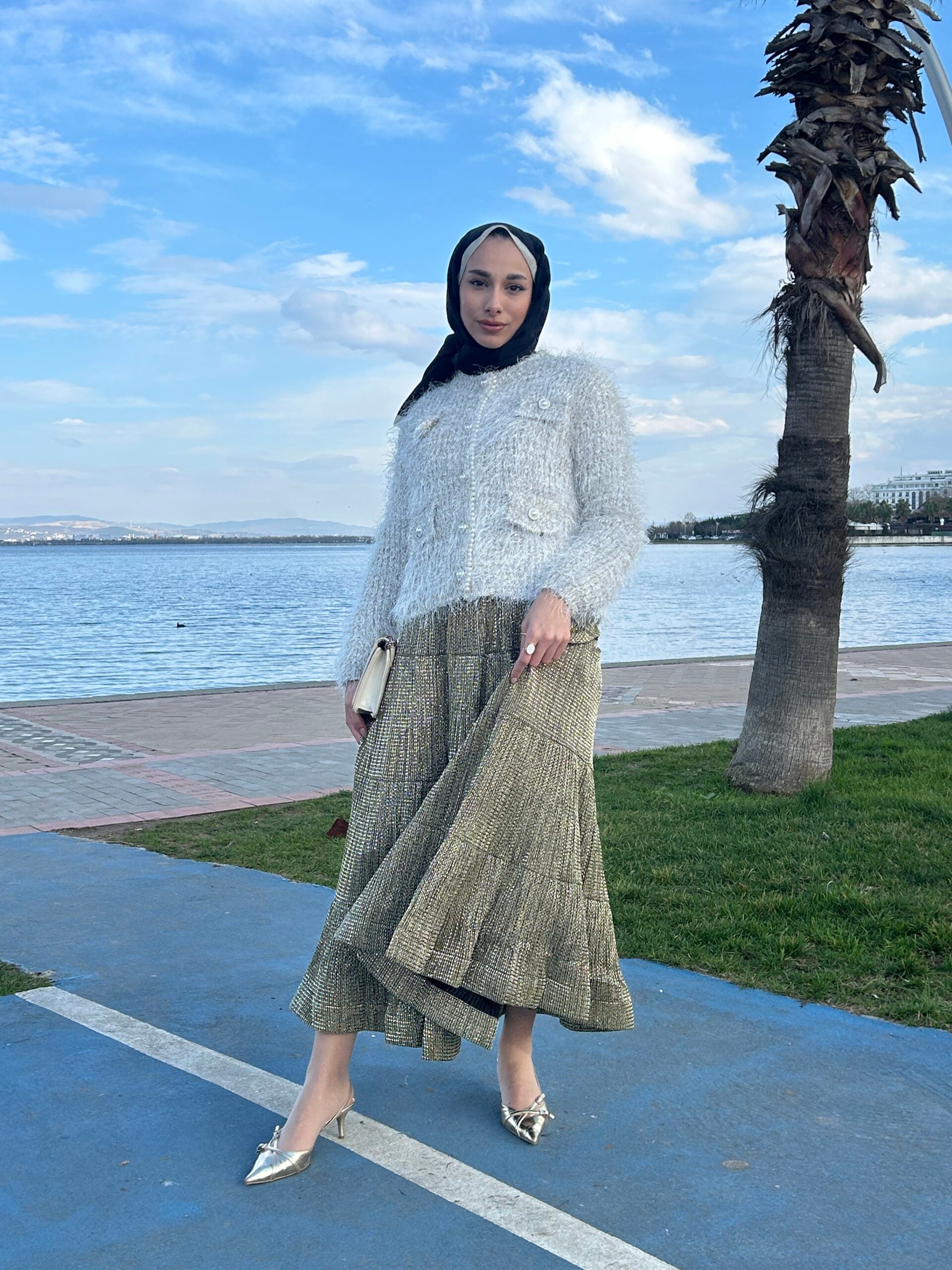 İthal Simli Volanlı Etek - Gold - EsraGürsesBoutique