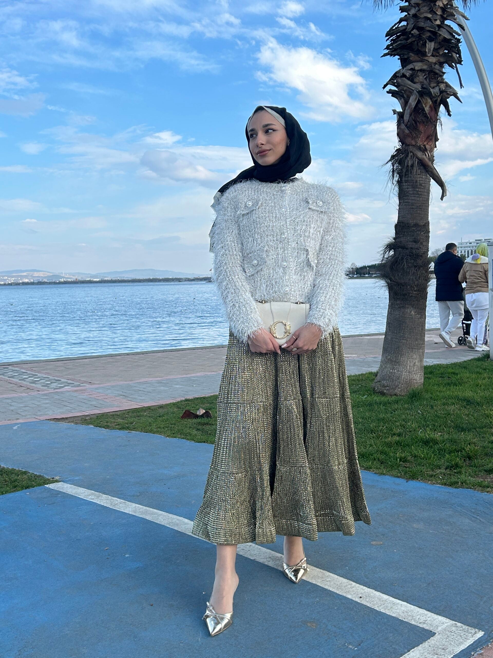 İthal Simli Volanlı Etek - Gold - EsraGürsesBoutique