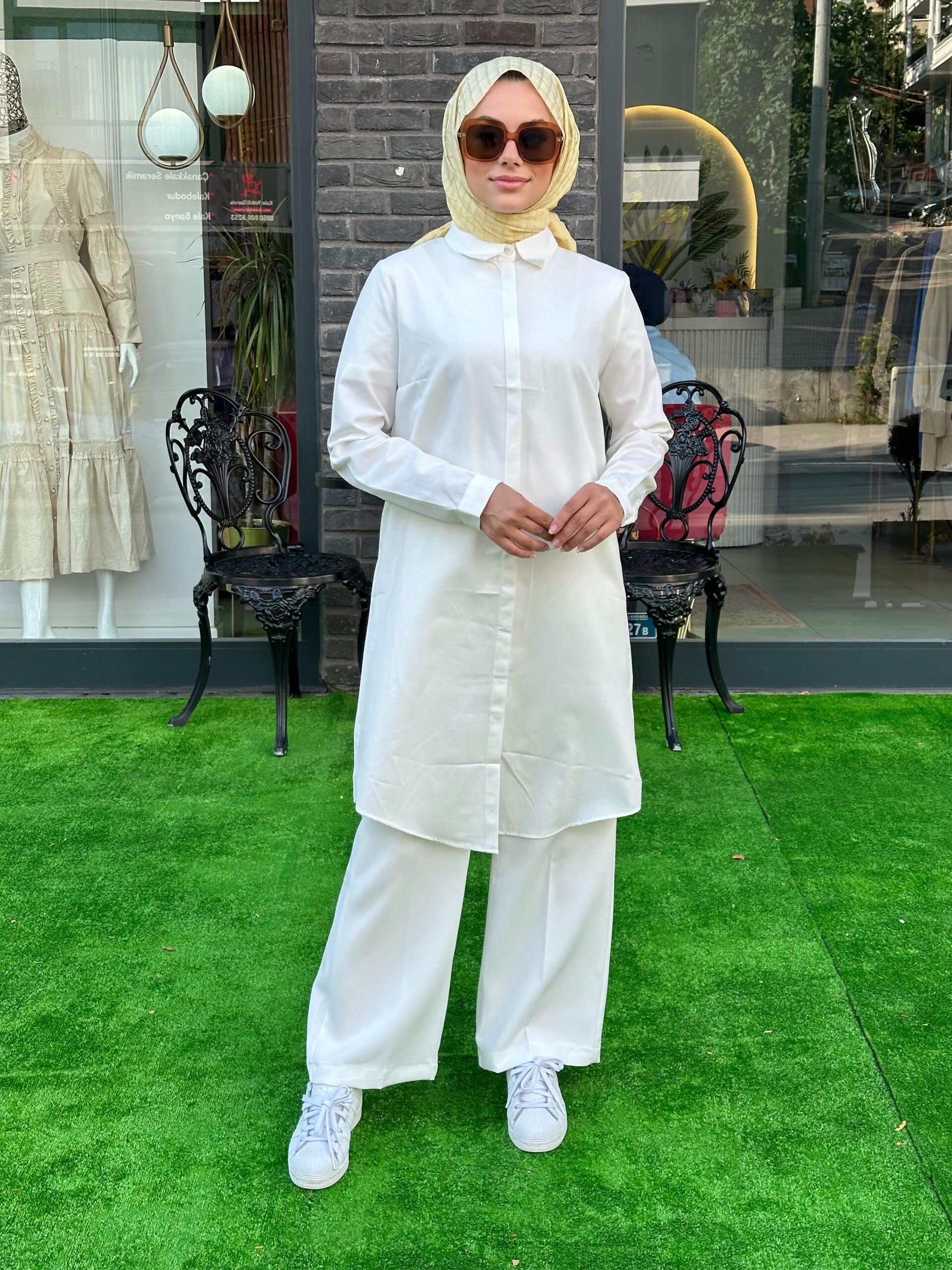 Ekru Uzun Gömlek - Yazlık ve Mevsimlik Kullanım İçin - EsraGürsesBoutique