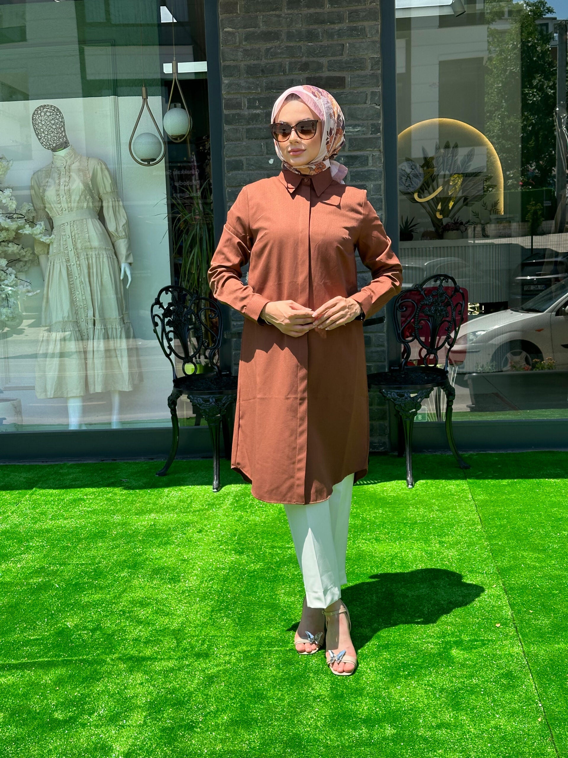 Kahve Renkli Uzun Gömlek - Şık ve Rahat - EsraGürsesBoutique