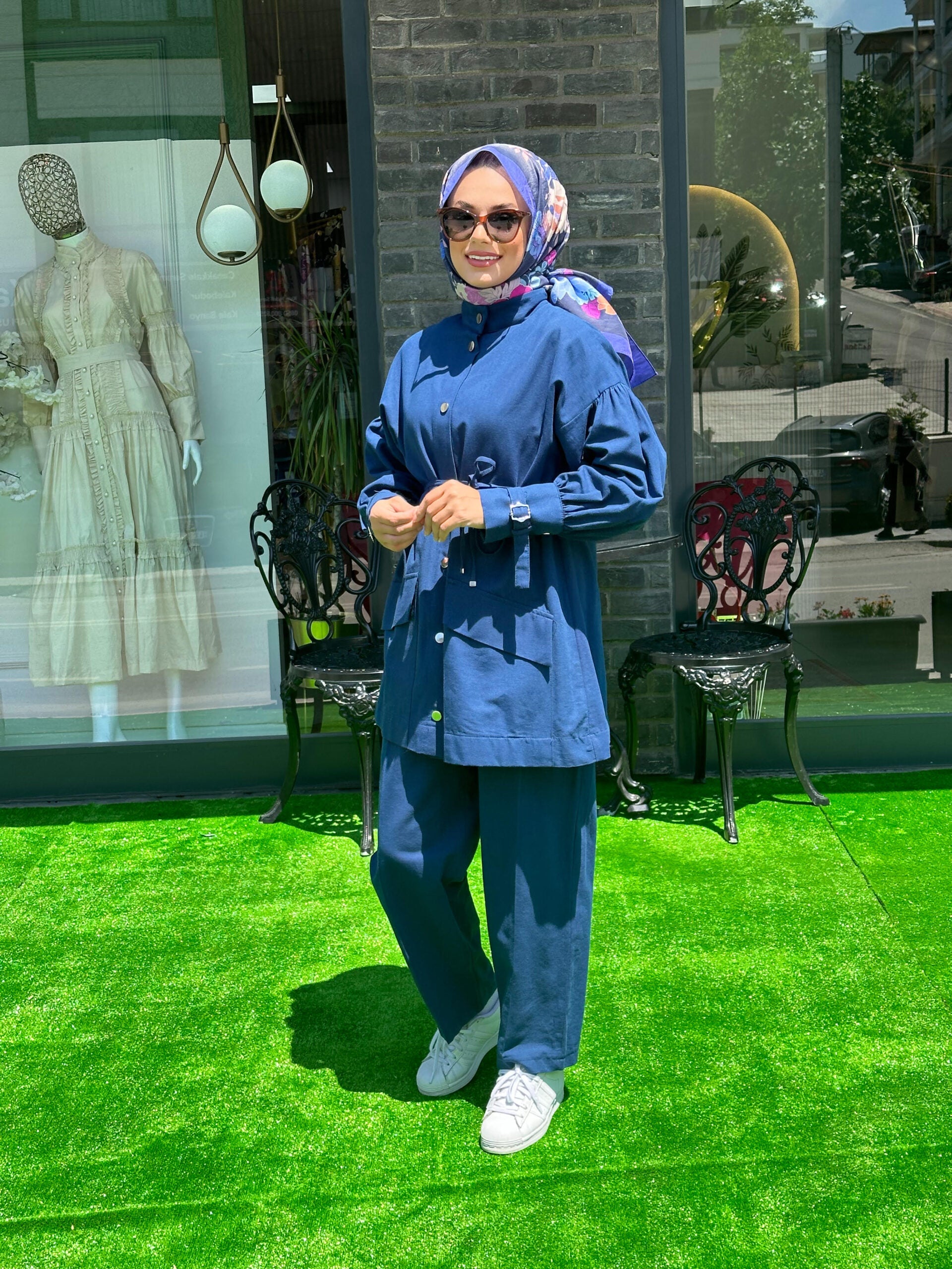 AHEL Lacivert Keten Pantolon Takımı - EsraGürsesBoutique